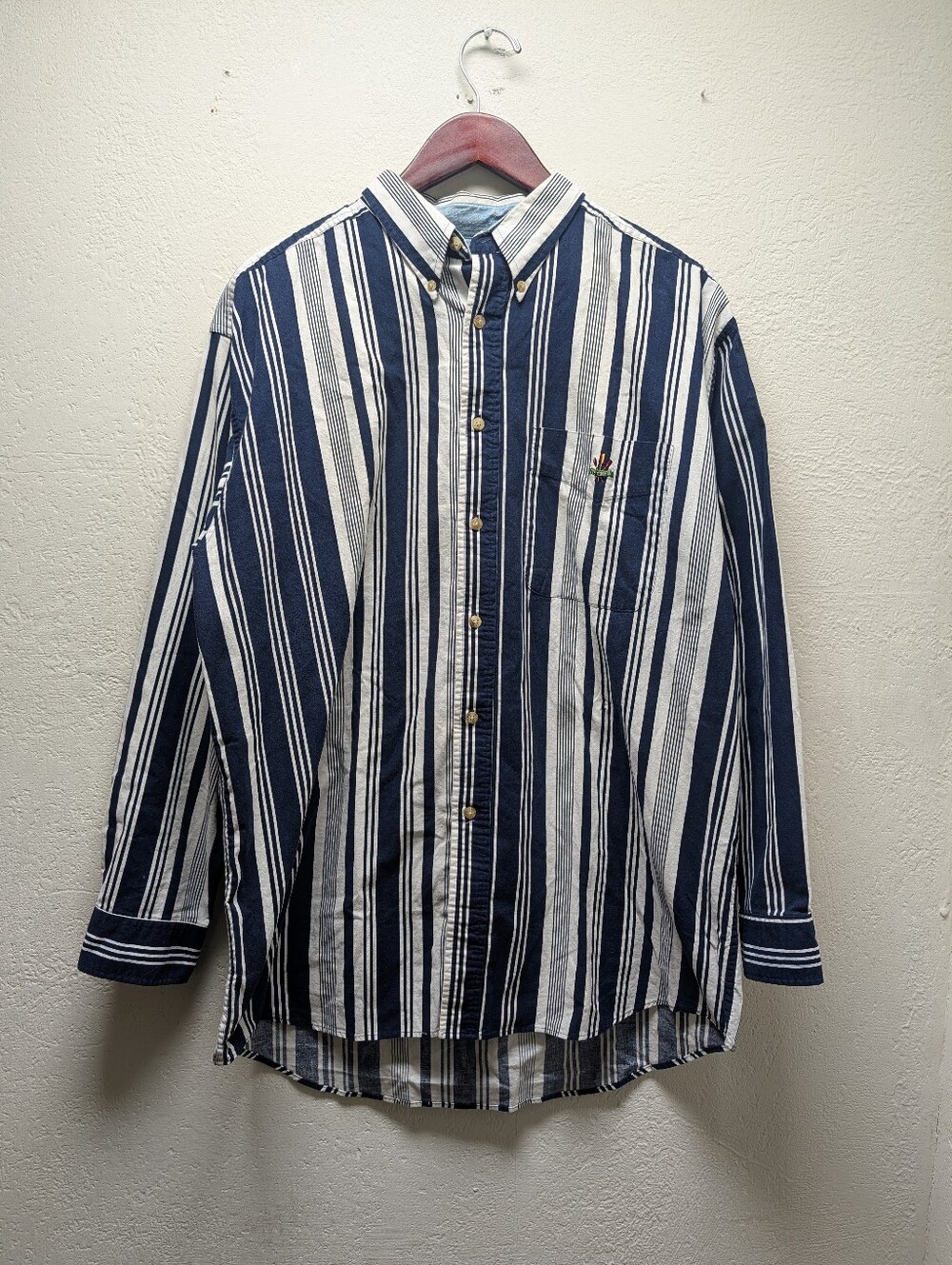Vintage Ivy Crew Shirt Mens XL Stripe Long Sleeve Button Down Cotton Pocket 90s
